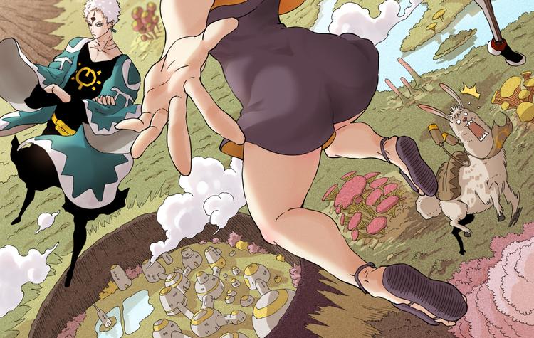 桃与末世之书漫画,第58话 黑瞳石VS镰2图